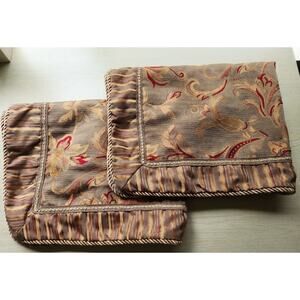 PILLOW SHAMS-SHAVEL-Rich Colors-Green-Gold-Red-Cording-Set of 2-24"x31"
